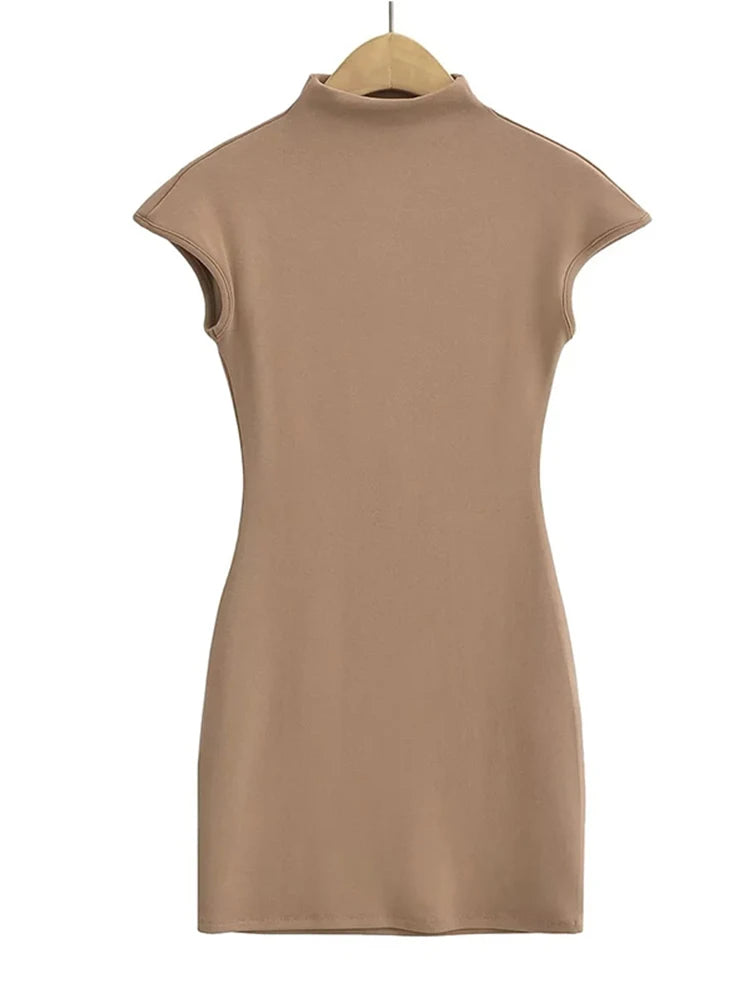 Knit Mini Dress for Women Short Sleeve Pink Bodycon Vintage