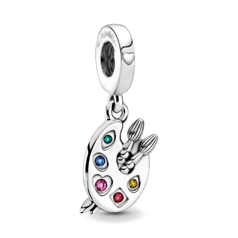 Family Charm Pendant Pink Flower Heart Clover Dangle Bead for 925 Silver Bracelets P247