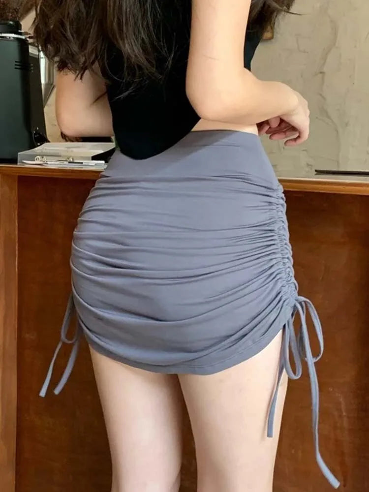 Harajuku Elastic Side Draw String Mini Skirt For Women