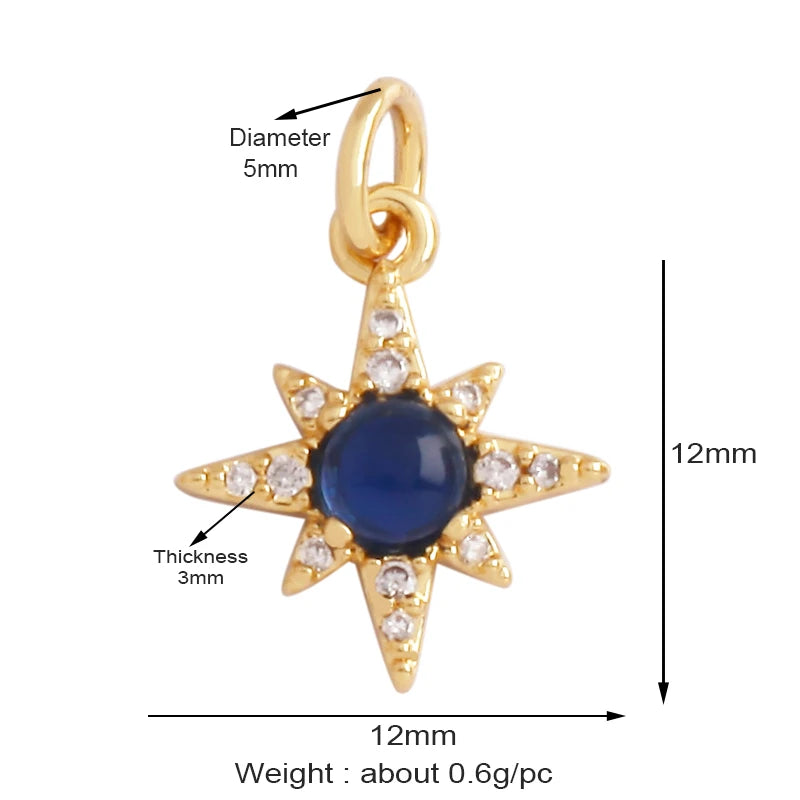 Gold-Plated Celestial Moon Star Charm Pendant with Cubic Zirconia for Jewelry Making