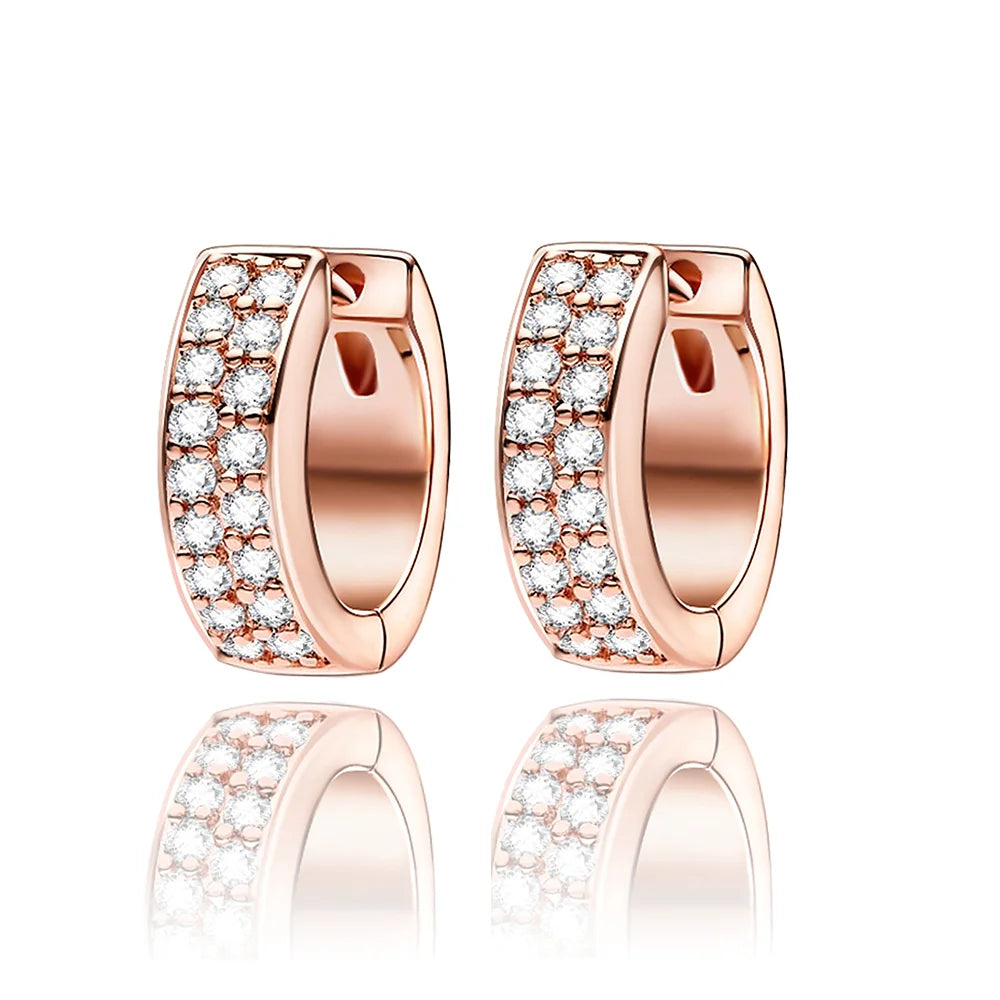Sparkling 925 Sterling Silver Colorful Heart Zircon Round Huggie Bow Stud Earrings for Women Elegant Sweet Jewelry Gifts