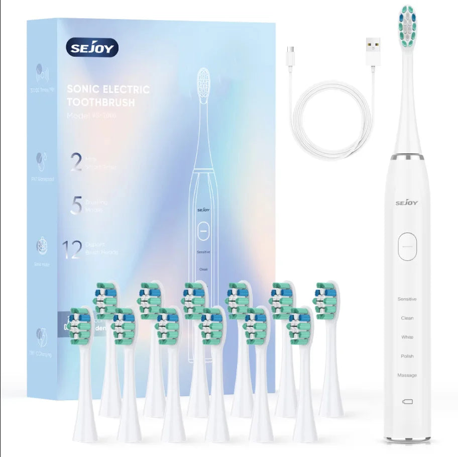 SEJOY Sonic Electric Toothbrush Oral Cleaning IPX7 5 Modes WHITE United States