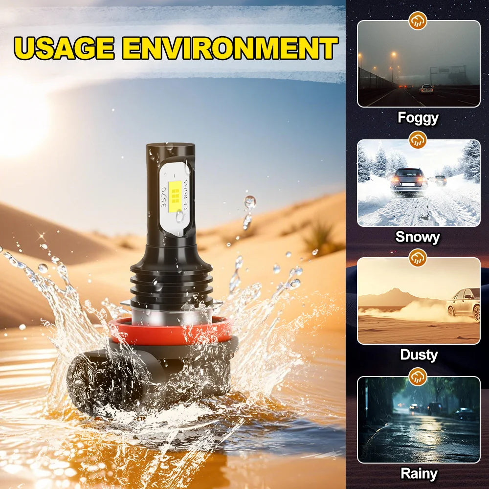 High Power 120W Fanless Fog Light Bulbs H4 H7 9005 9006 H11 5202 H3 880 881 6500K Bright White 12V 24V 2Pcs