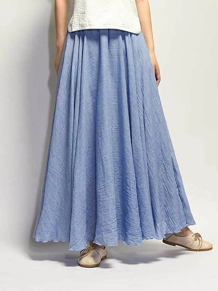 Elegant High Waist Linen Maxi Skirt Two Layer Summer Casual