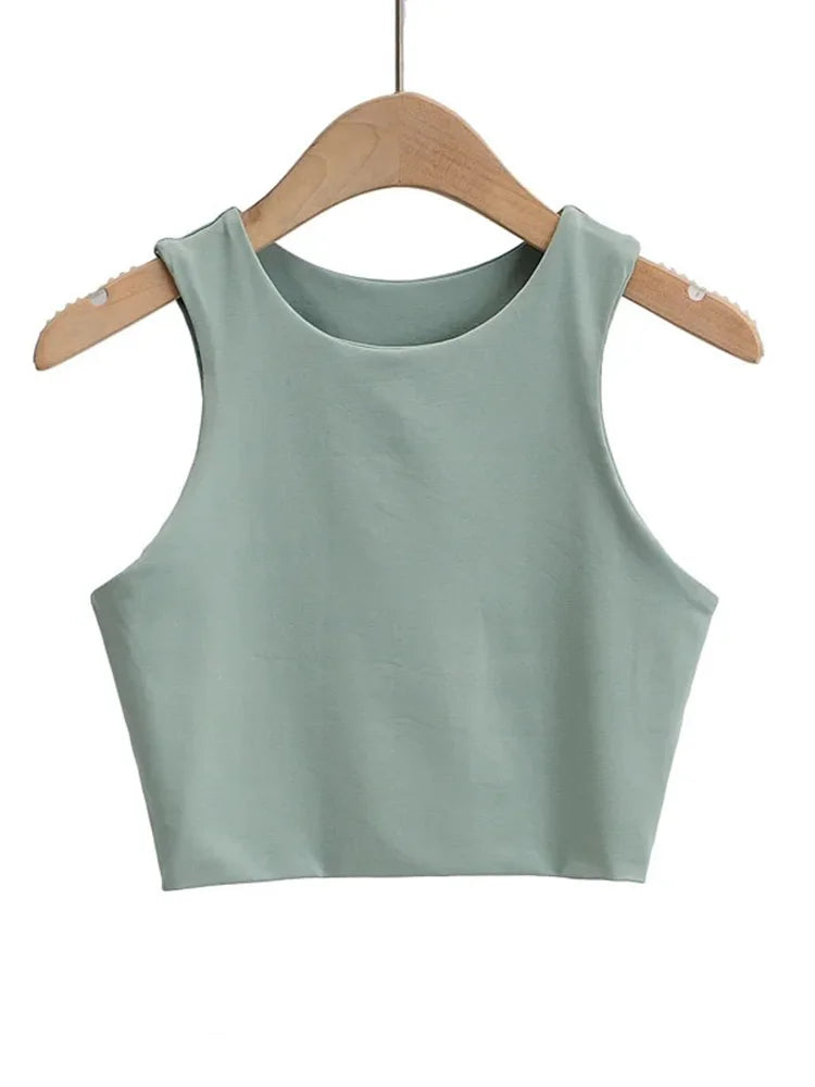 2025 Summer Women Slim Sleeveless O Neck Tank Tops Nylon
