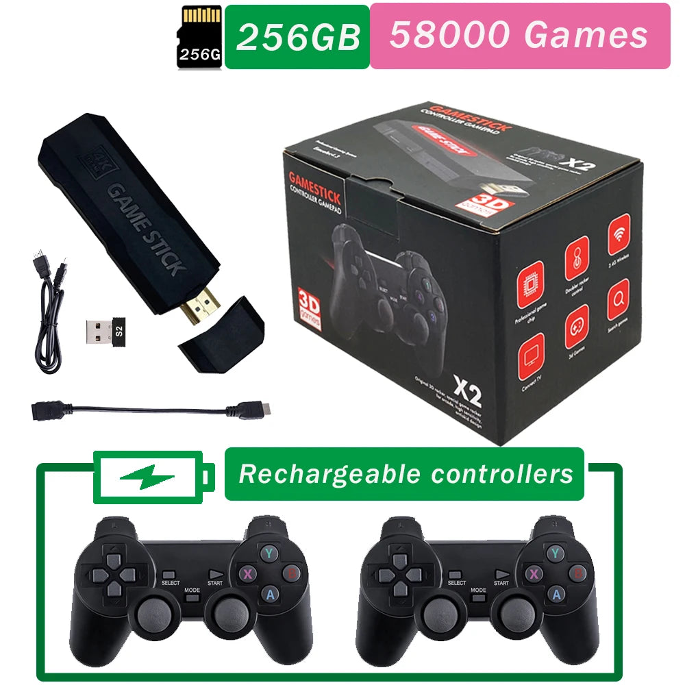 2024 GD10 X2 Pro 4K HD Portable TV Game Console With Dual Rechargeable Wireless Controllers 64GB 128GB 256GB 58,000 Games