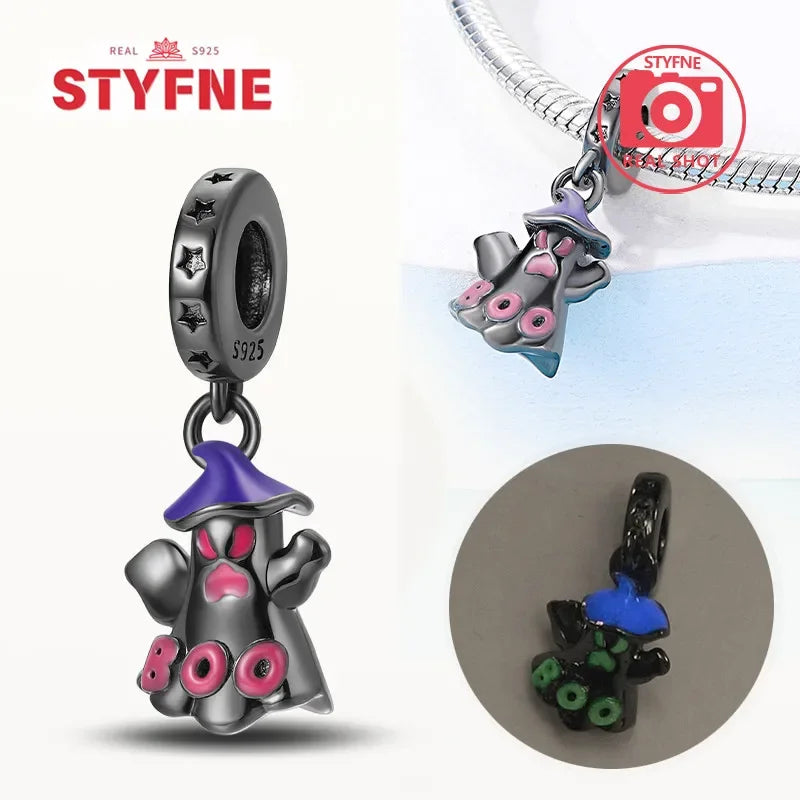 S925 Silver Luminous Zombie Skeleton Charm Bead Dangle