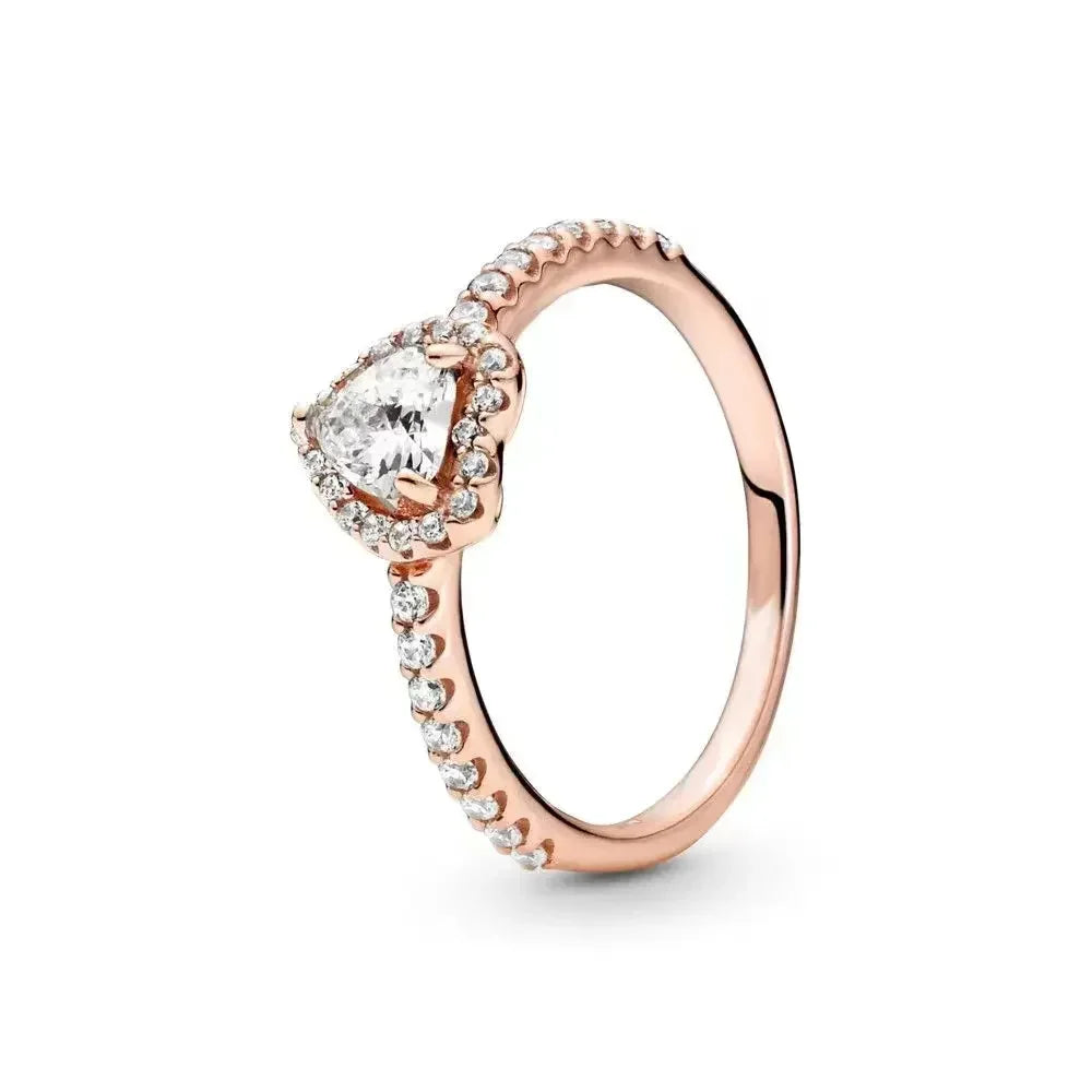 Elegant 925 Sterling Silver Rose Gold Zircon Crown Ring for Women Brown