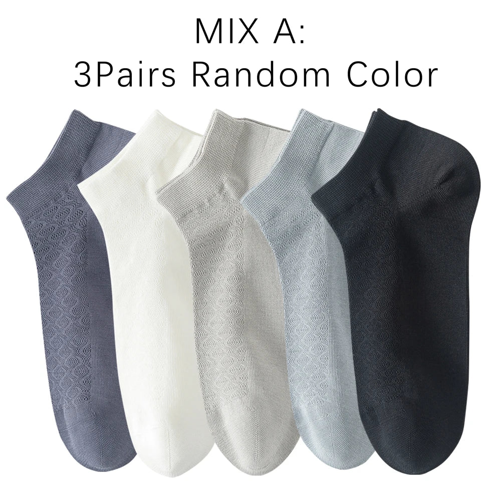 Men Cotton Ankle Socks 3 Pairs Breathable Mesh Lightweight