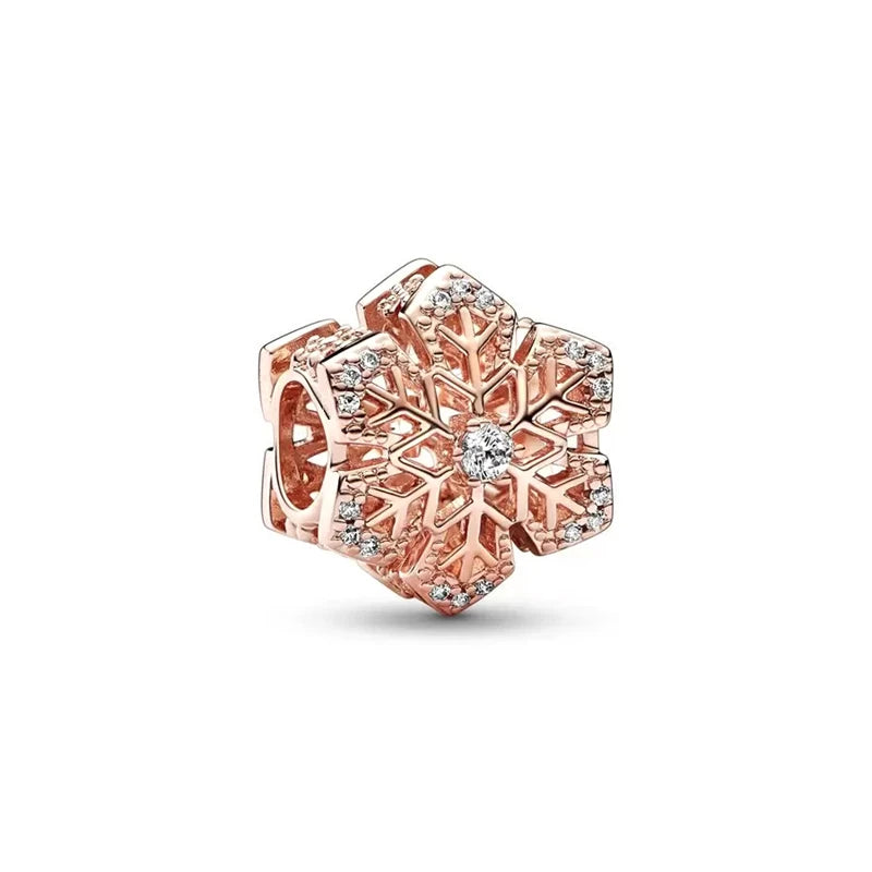 Sparkling Rose Gold Family Tree & Flower Charm Bead for European Silver Bracelet YY0926