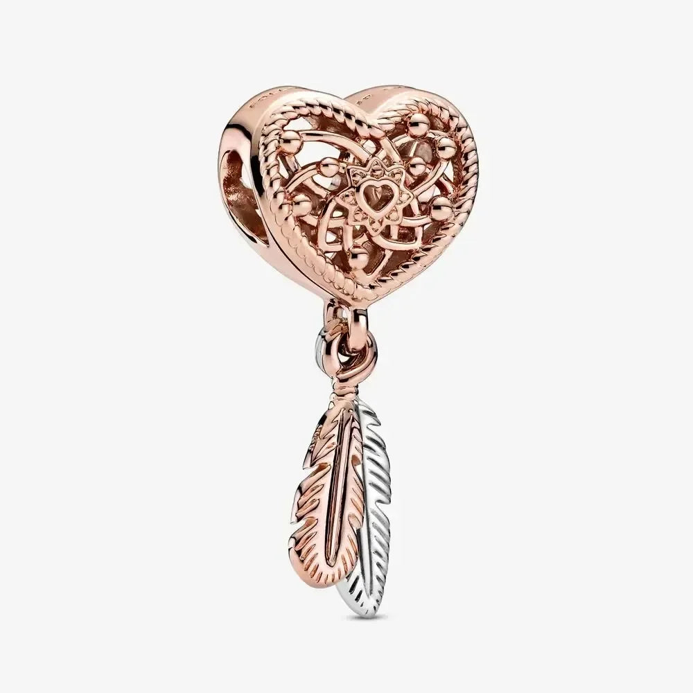 925 Silver Rose Gold Family Tree Heart Beads Charm for Women DIY Necklace Bracelet Jewelry Gift