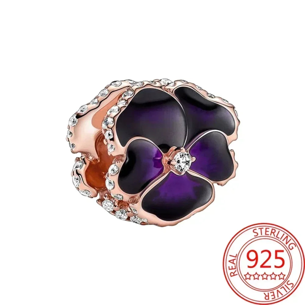 925 Sterling Silver Purple Star Animal Heart Flower Charms Beads for DIY Necklace and Bracelet Jewelry Gift