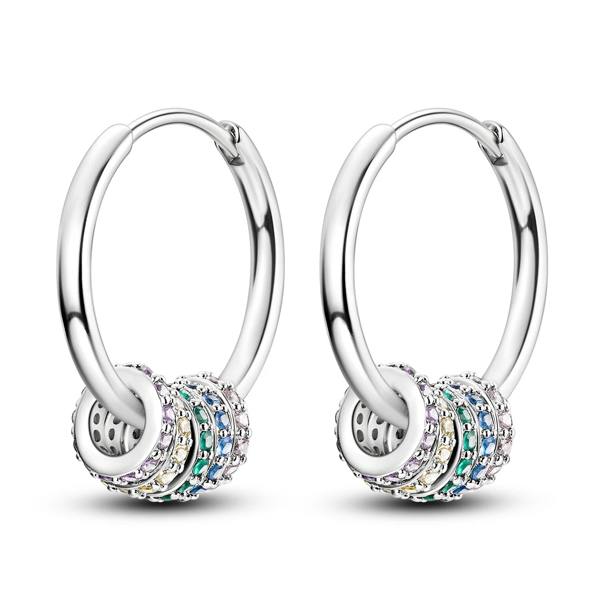 925 Silver Geometric Hoop Earrings for Women with Zircon Moon and Heart Design Fashion Jewelry Gift