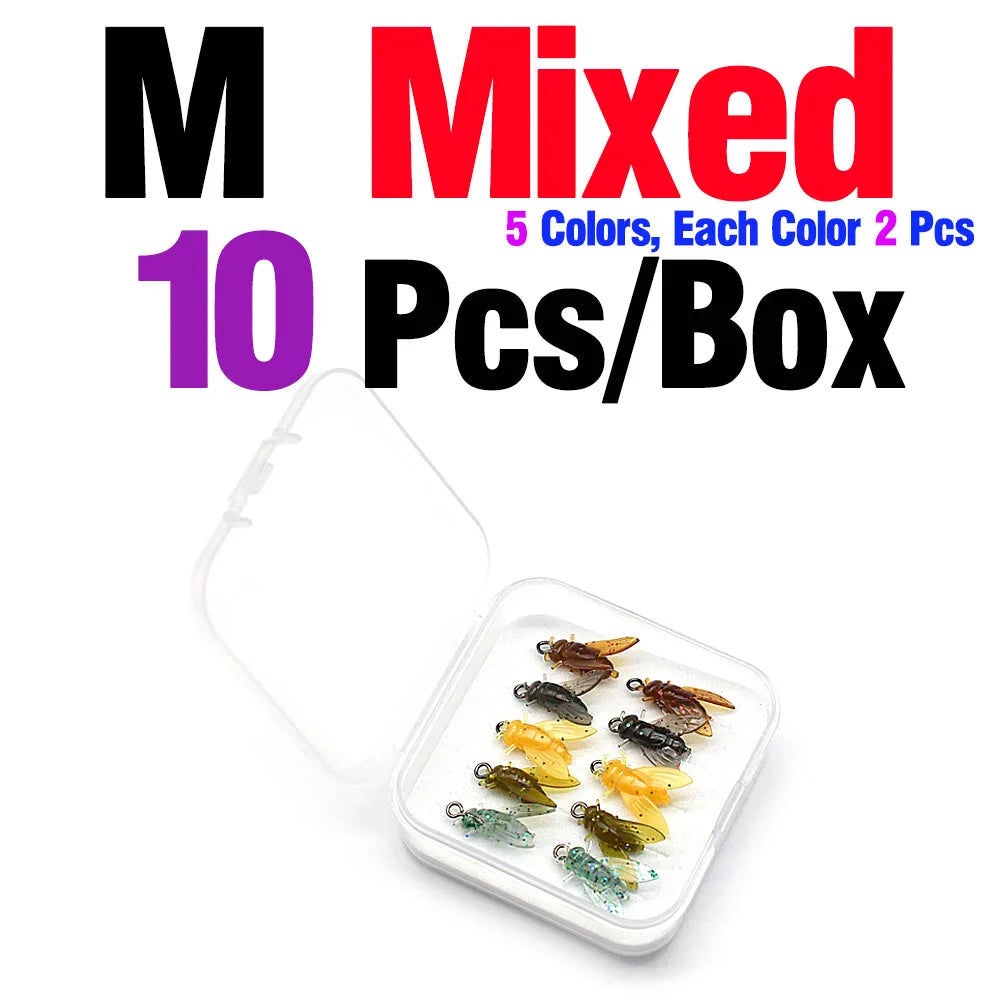 MNFT Mini Bionic Fly Fishing Bait Fly Hook Soft Bait Gear M Mixed 10Pcs