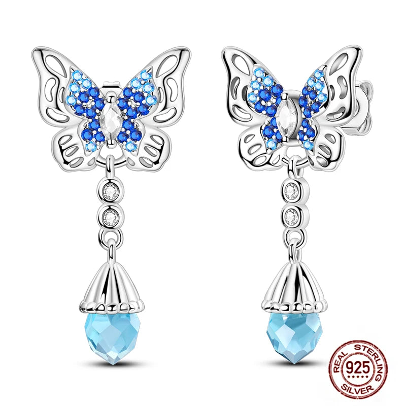 Blue Zircon 925 Sterling Silver Hoop Earrings Star Moon Butterfly Jewelry LTE407