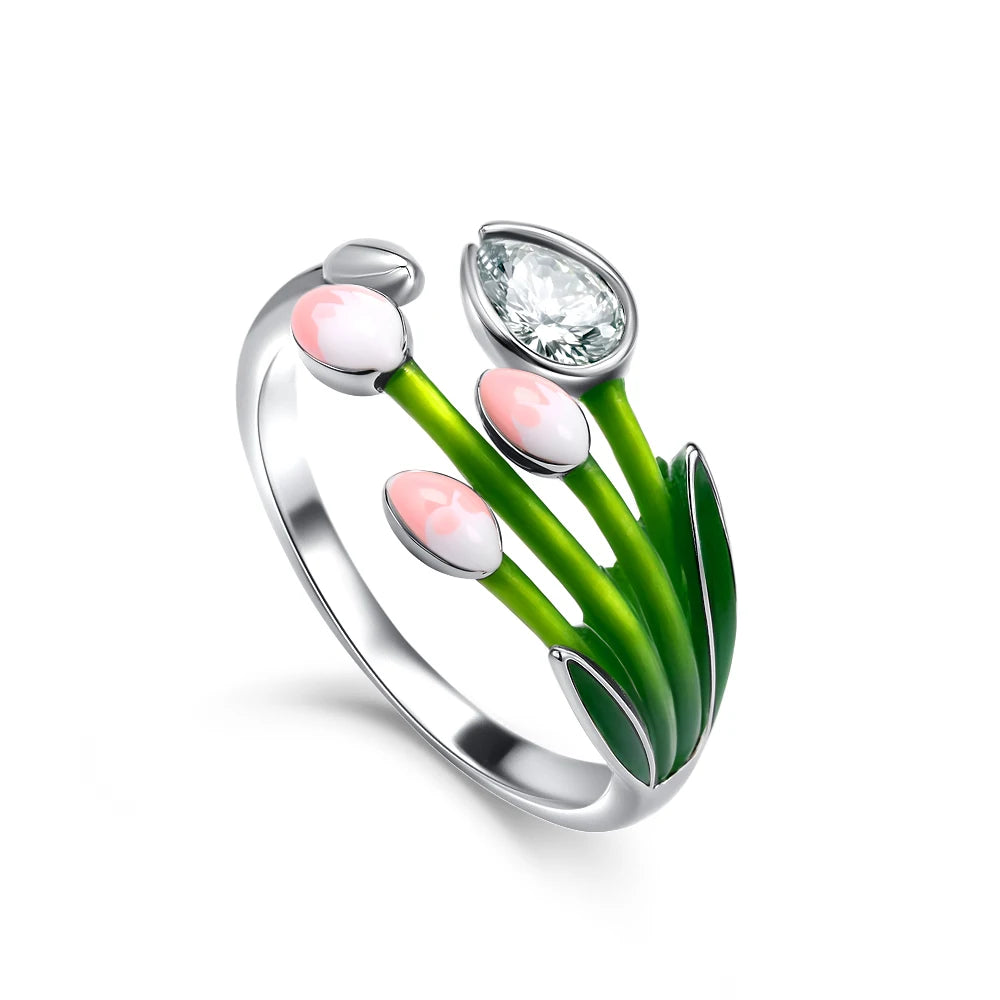 Exquisite 925 Silver Dog Flower Heart-Shaped Ring for Women Perfect for Wedding Parties