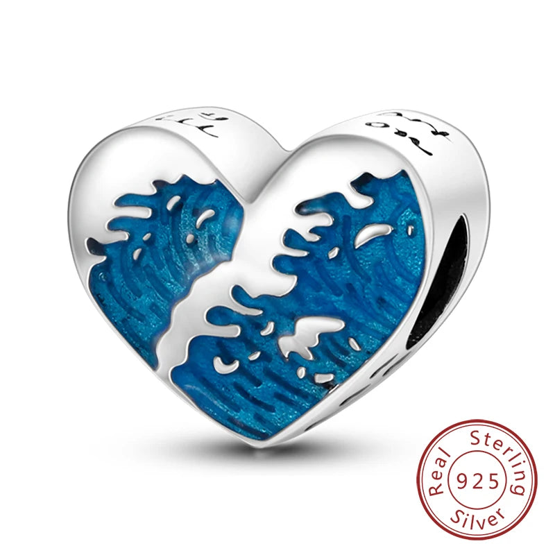 925 Sterling Silver Ocean Turtle Beach Charms Blue Shell