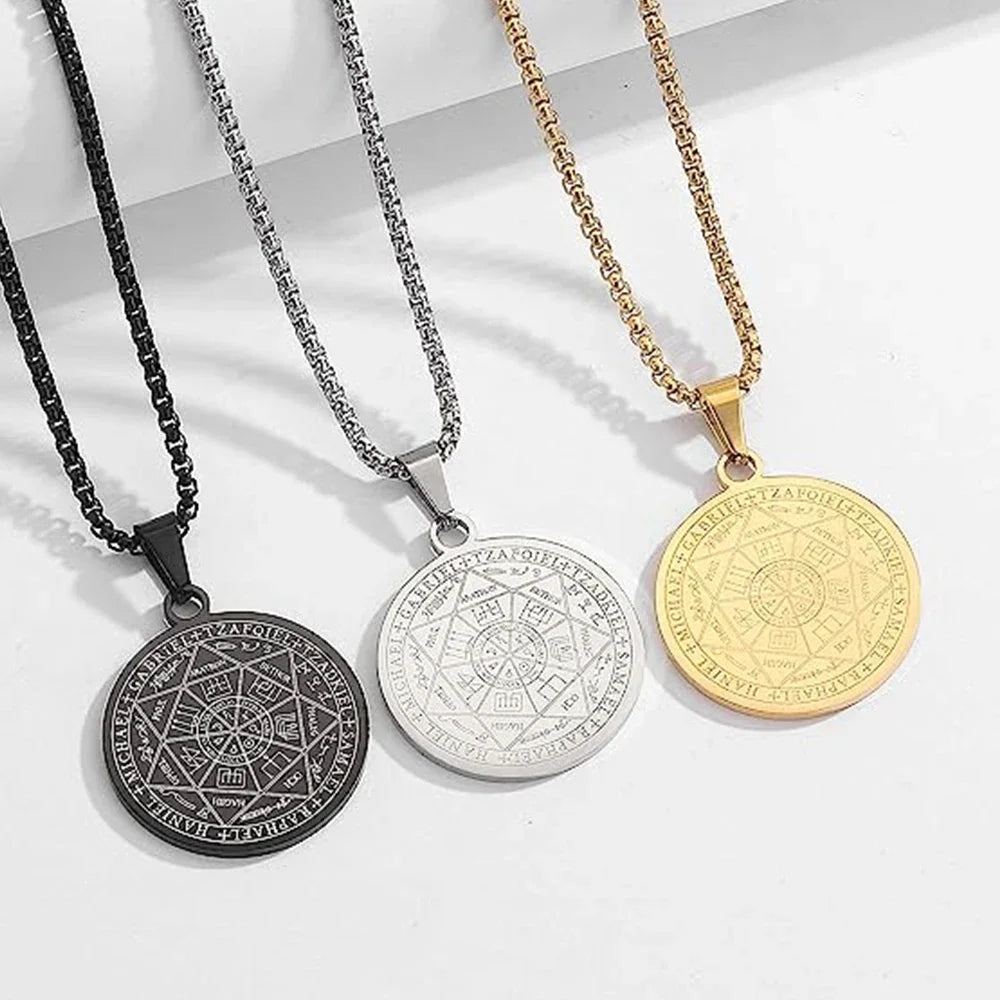 Men's Stainless Steel Seven Archangels Amulet Necklace Spiritual Protection Jewelry