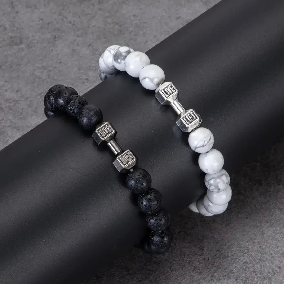 Men's Fashion Dumbbell Charm Stone Bracelets Set - 4 Unique Styles