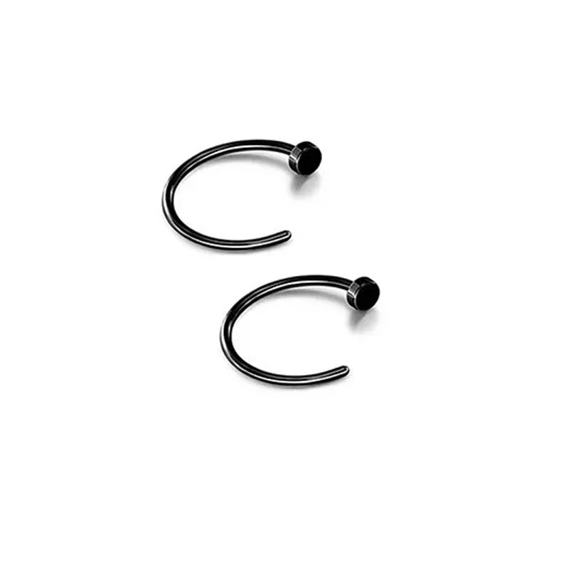 2/6 Pcs Top Rated Stainless Steel Fake Nose Rings for Women Stylish Lip and Nostril Piercing Jewelry C3-2Pcs-Black