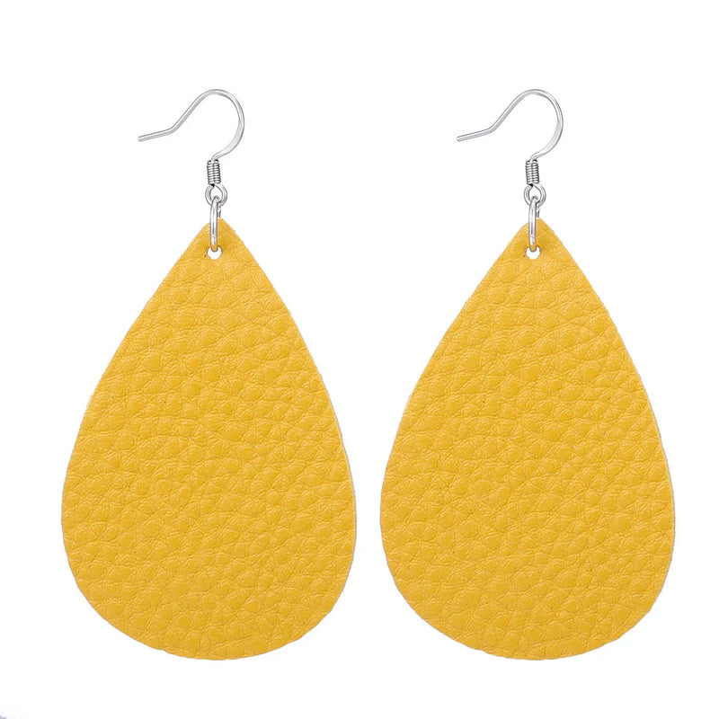 Elegant Faux Leather Teardrop Earrings for Women Lightweight Dangle Fashion Jewelry