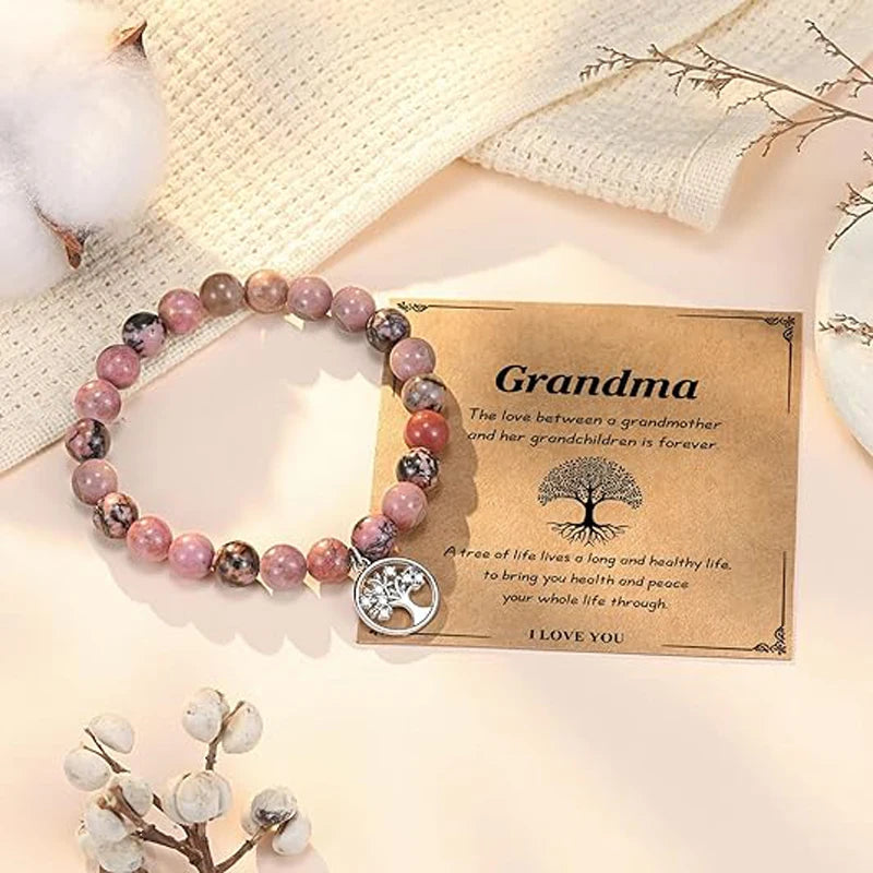 Elegant Tree of Life Natural Stone Bracelet for Women - Perfect Gift for Grandma on Birthday, Christmas, or Mother's Day