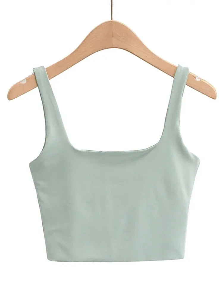 2024 Summer Women Sleeveless Square Neck Crop Tank Top
