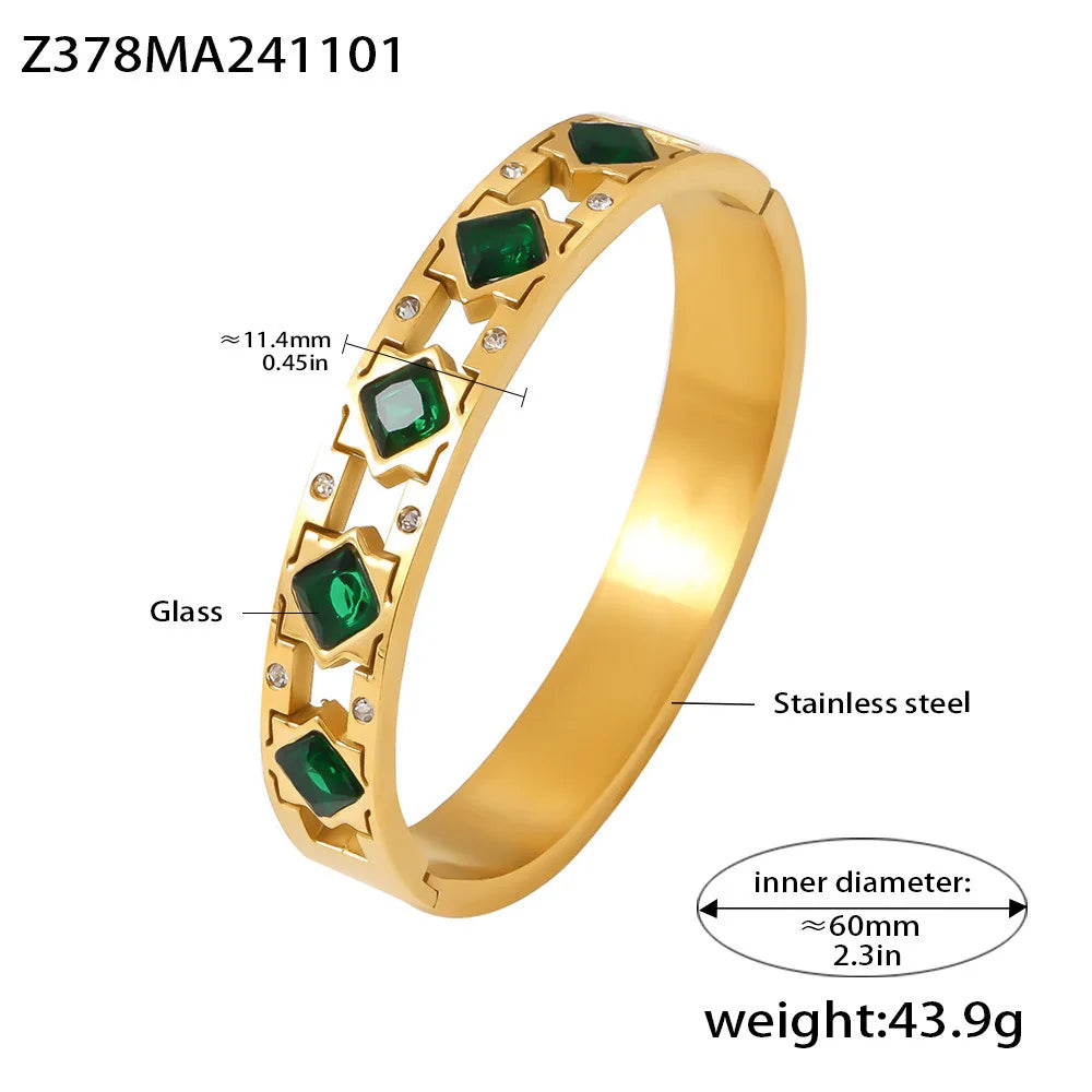 Vintage Gold Plated Stainless Steel Bracelet with Red Glass Bangle Charm Luxury Jewelry Gift for Women