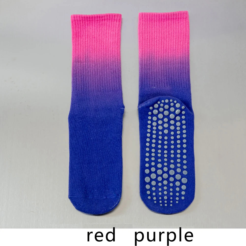 Colorful Women Cotton Mid Tube Non Slip Yoga Pilates Socks