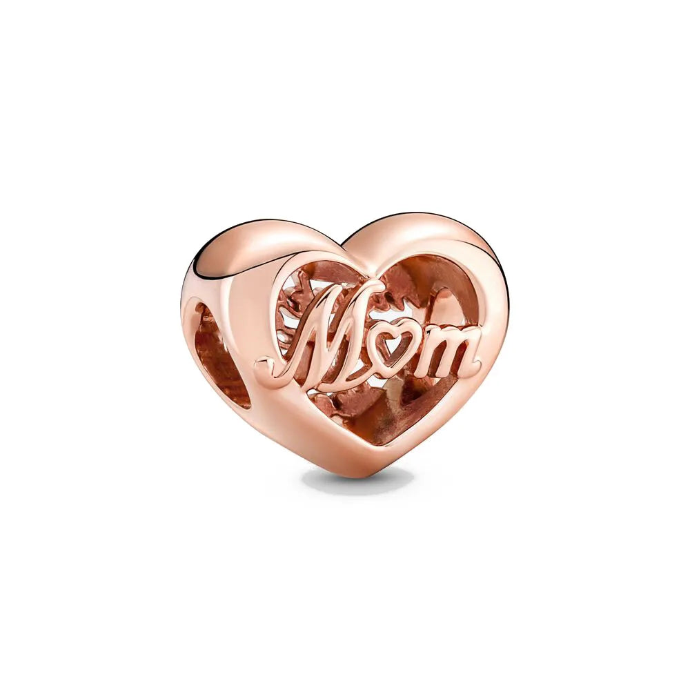 Rose Gold Padlock Heart Key Pendant Necklace for Women 925 Silver with Zircon Beads P1068