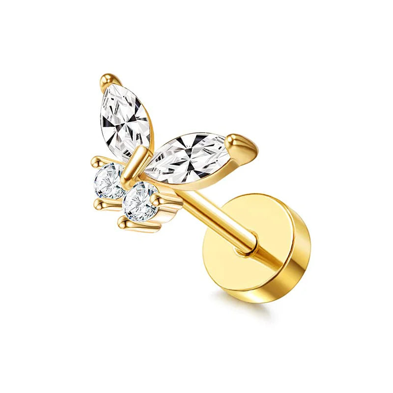 Drperfect Surgical Steel Butterfly Flower Cartilage Stud Earrings for Women with Screw-Back Design