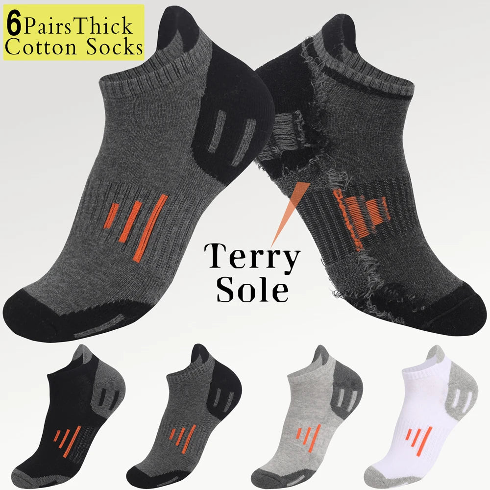 6 Pairs Unisex Terry Sole Running Socks Thick Cotton