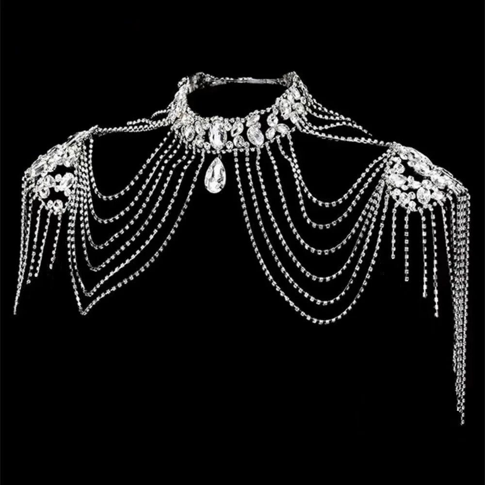 Bridal Bliss Crystal Chain Tassel Shoulder Strap Necklace