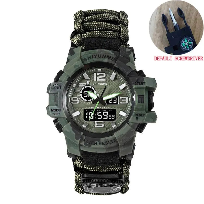 Outdoor Survival Watch Multifunctional Waterproof Tactical Bracelet Camouflage green No