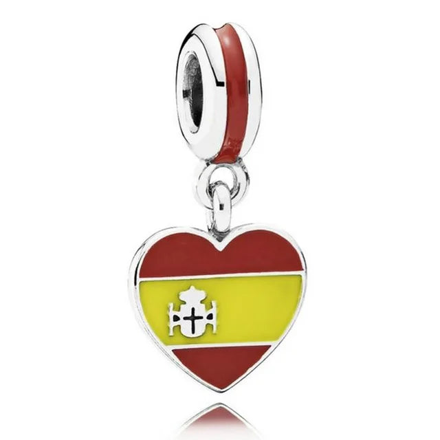 Hot Selling 925 Silver Heart Shaped Flag Pendant for European Bracelets Exquisite DIY Jewelry with Zircon