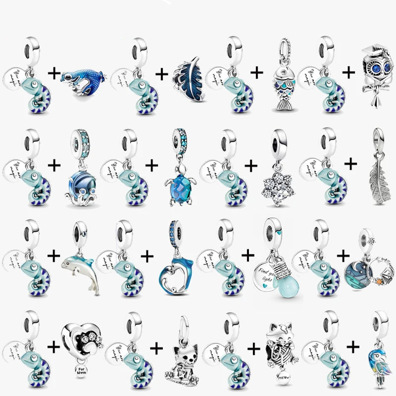 Chameleon and Turtle Pendant Beads for Charm Bracelets Jewelry Gift
