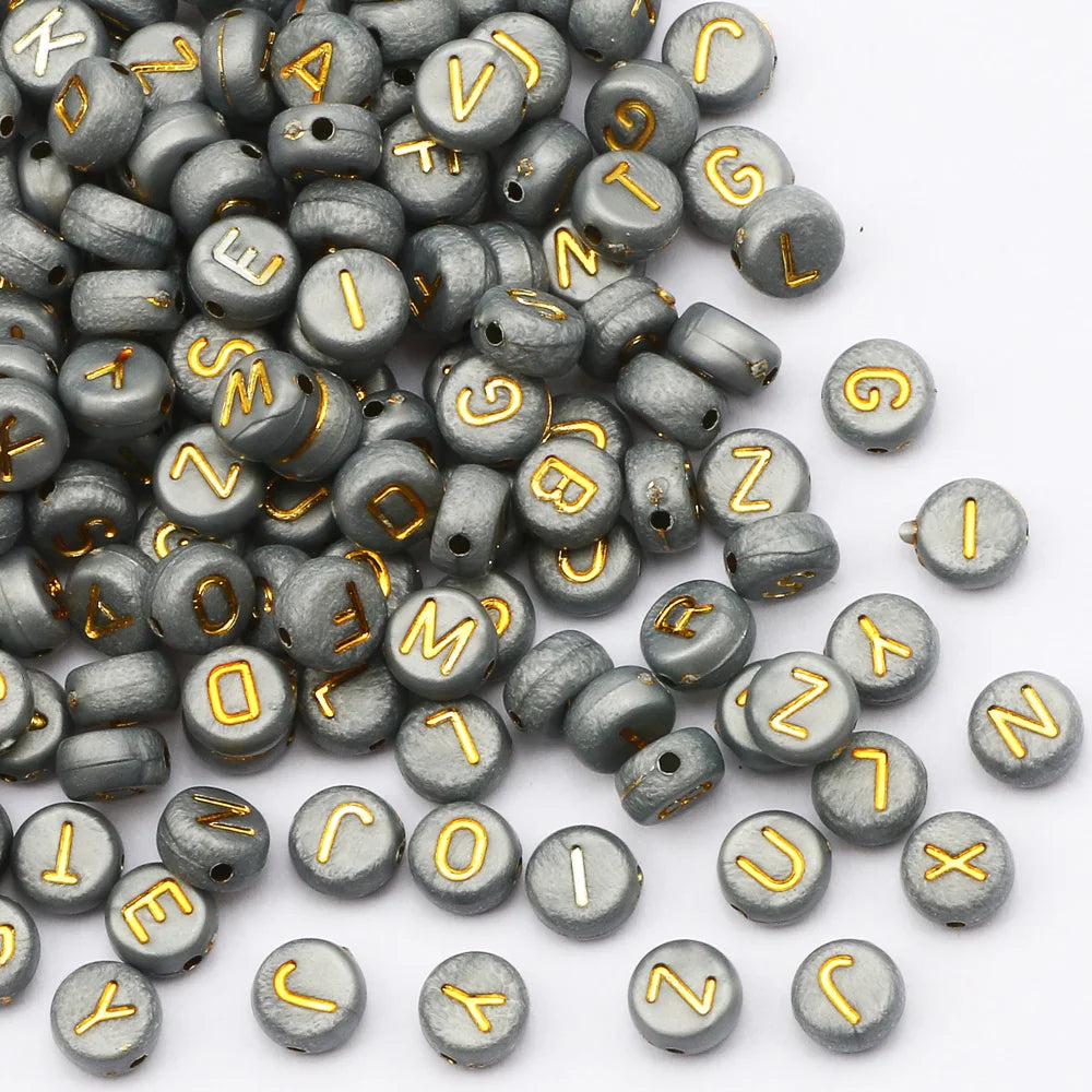Gold Color Acrylic Spacer Beads with Black Letter Charms for Jewelry Making and DIY Crafts