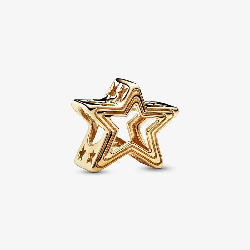 925 Sterling Silver Gold Heart and Maple Leaf Charms Sparkling Zircon Pendant for Women DIY Bracelet Fine Jewelry Gift