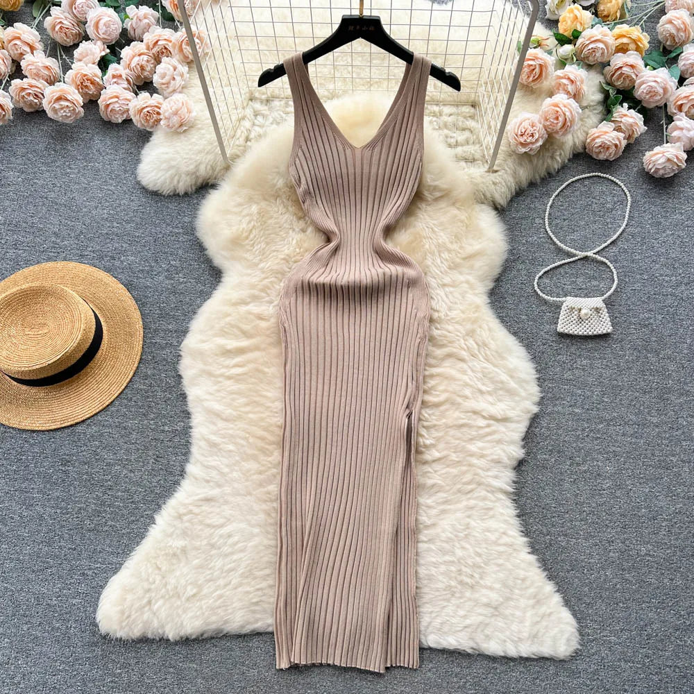 YuooMuoo Chic Fashion Sexy Wrap Hips Split Knitted Dress