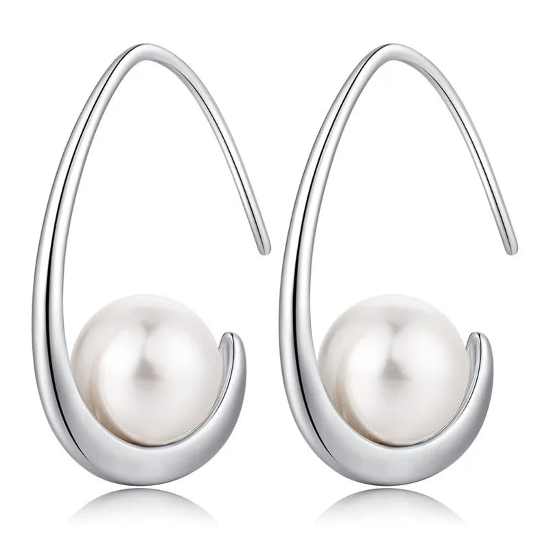 Elegant 925 Sterling Silver Pearl Drop Earrings for Women Versatile Fashion Jewelry 65754