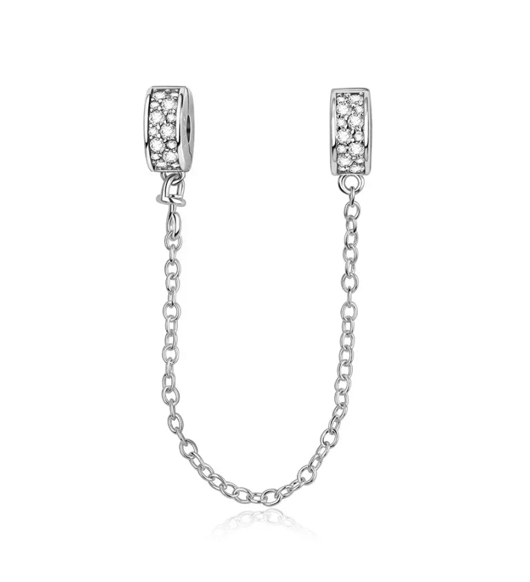 Luxury 925 Sterling Silver Clover Daisy Star Moon Zircon Pavé Safety Chain Bow Necklace and Bracelet Set for Women Fine Jewelry Gifts
