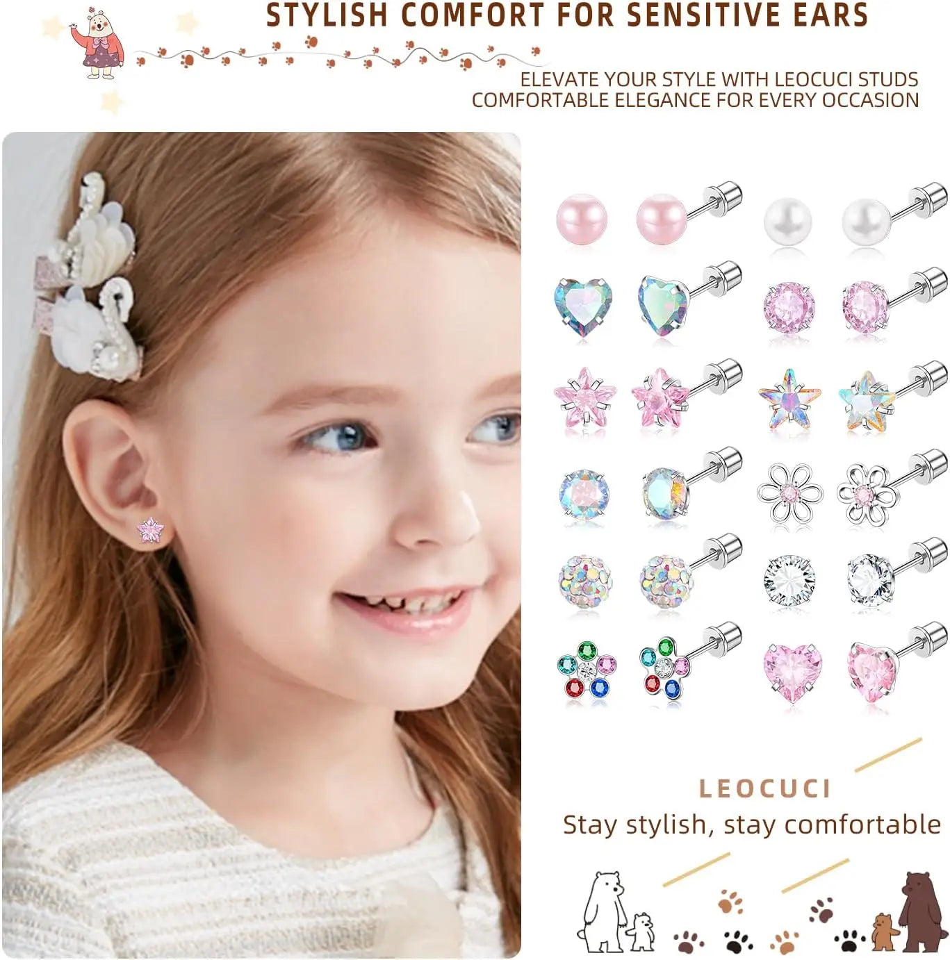 Hypoallergenic Stainless Steel Screw Back Earrings Set for Girls and Women - 12 Pairs for Sensitive Ears