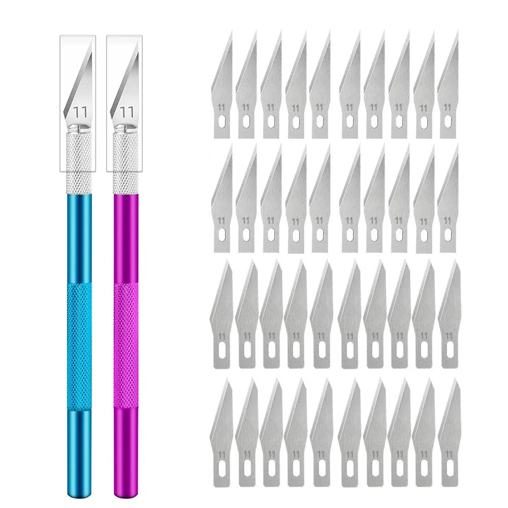 Engraving Non-Slip Metal Knife Kit with 40pcs Blades for PCB Repair BluePurple