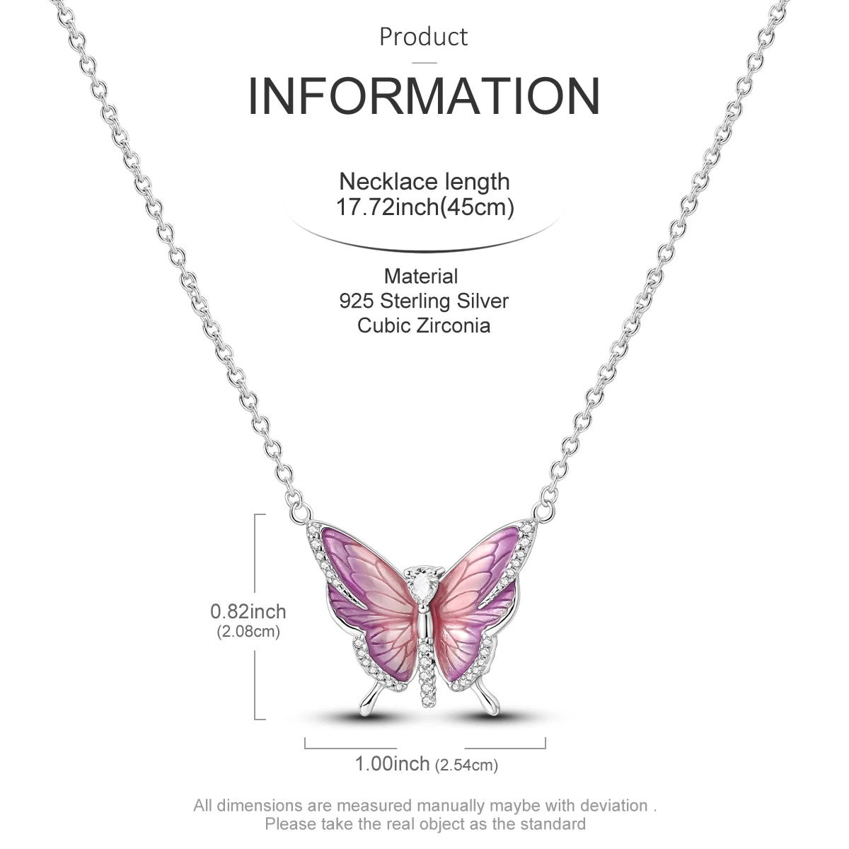 Elegant 925 Sterling Silver Zircon Butterfly Heart Pendant Necklace for Women Anniversary Gift KTN068