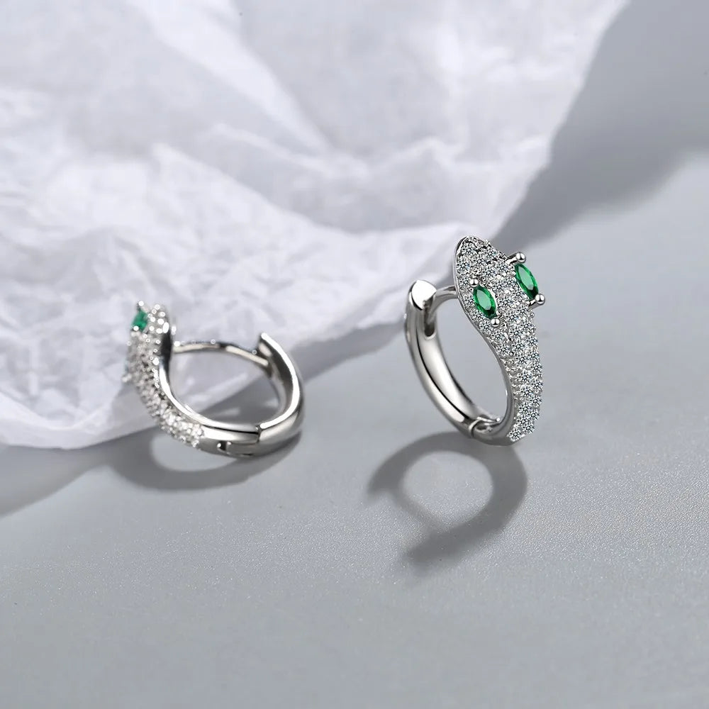 Elegant 925 Sterling Silver Snake Stud Earrings With Zircon For Women