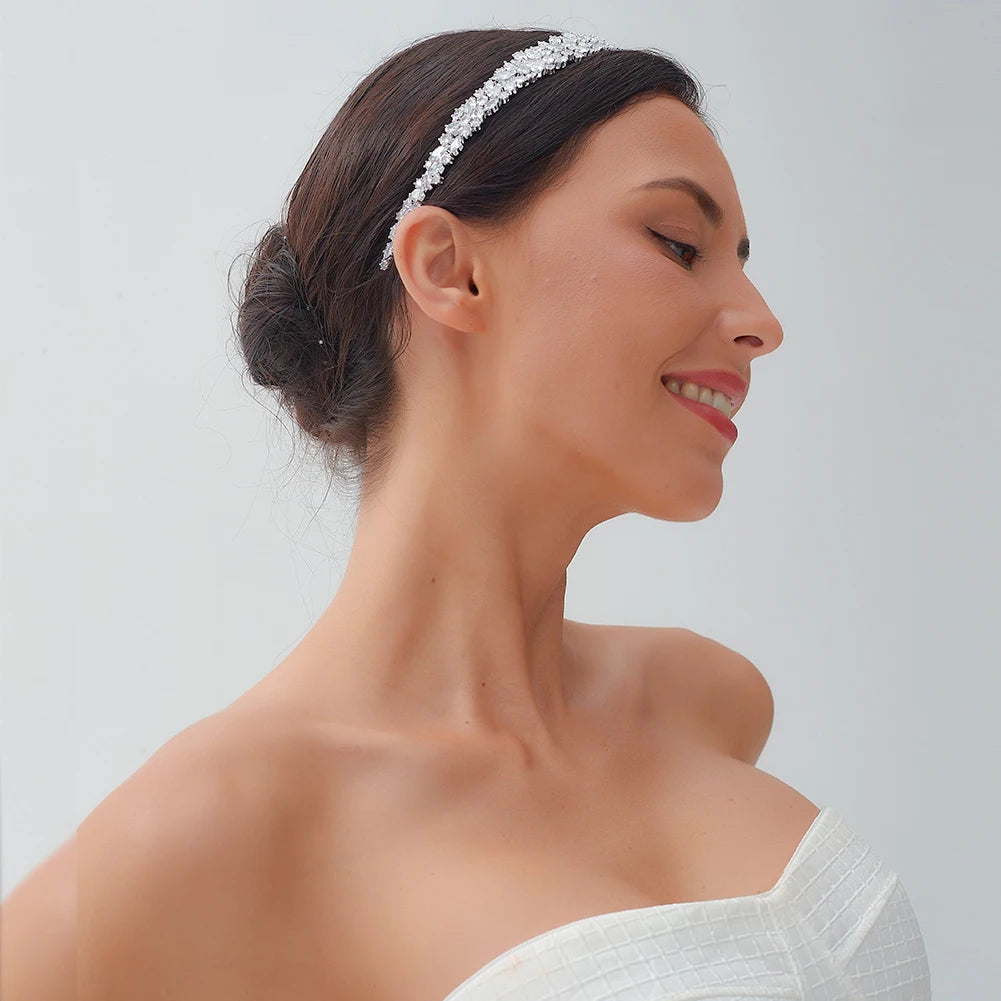 ASNORA Luxury Crystal Bridal Headband Silver Wedding Crown Elegant Hair Accessories for Bridesmaids