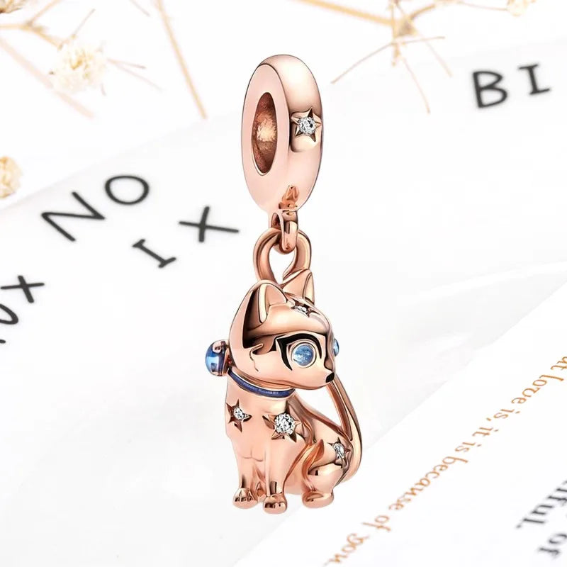 Rose Gold Winged Angel Heart Charm Bead Pink Daisy Spacer