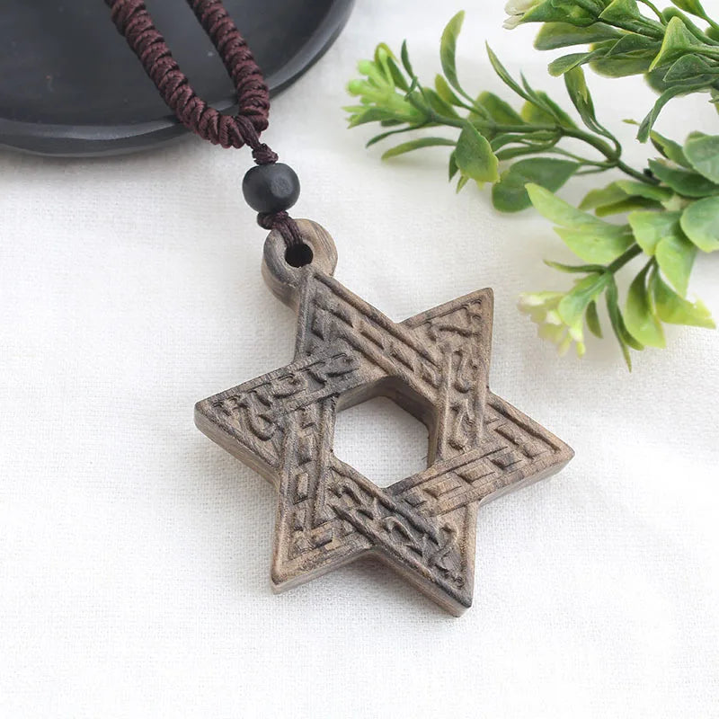 Vintage Long Sweater Chain Necklace for Women with Handmade Sandalwood Pendants in Ethnic Style
