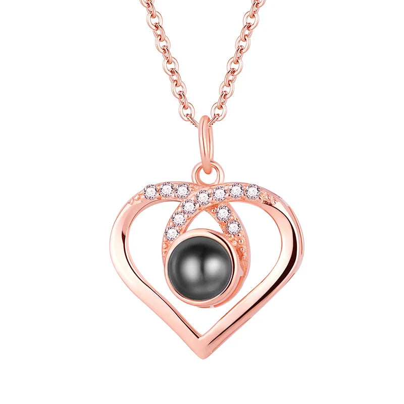 Custom Photo Projection Necklace Copper Pendant with Titanium Steel Chain for Women Rose Golden-03 45cm
