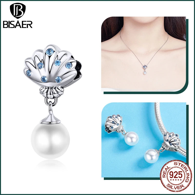 BISAER Ocean Charm 925 Sterling Silver Dolphin and Mermaid Bead with Blue CZ for DIY Jewelry ECC1155 CHINA